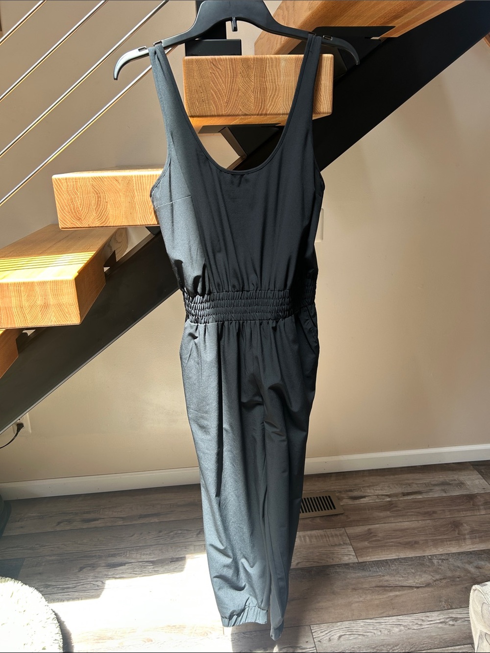 Abercrombie & Fitch Black Sleeveless Elastic-Waist Jumpsuit with Gathered Ankles